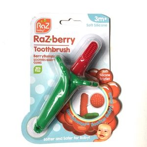 RAZ BABY RAZ-BERRY BABY TOOTHBRUSH BPA FREE SOFT SILICONE 3 MONTHS+
